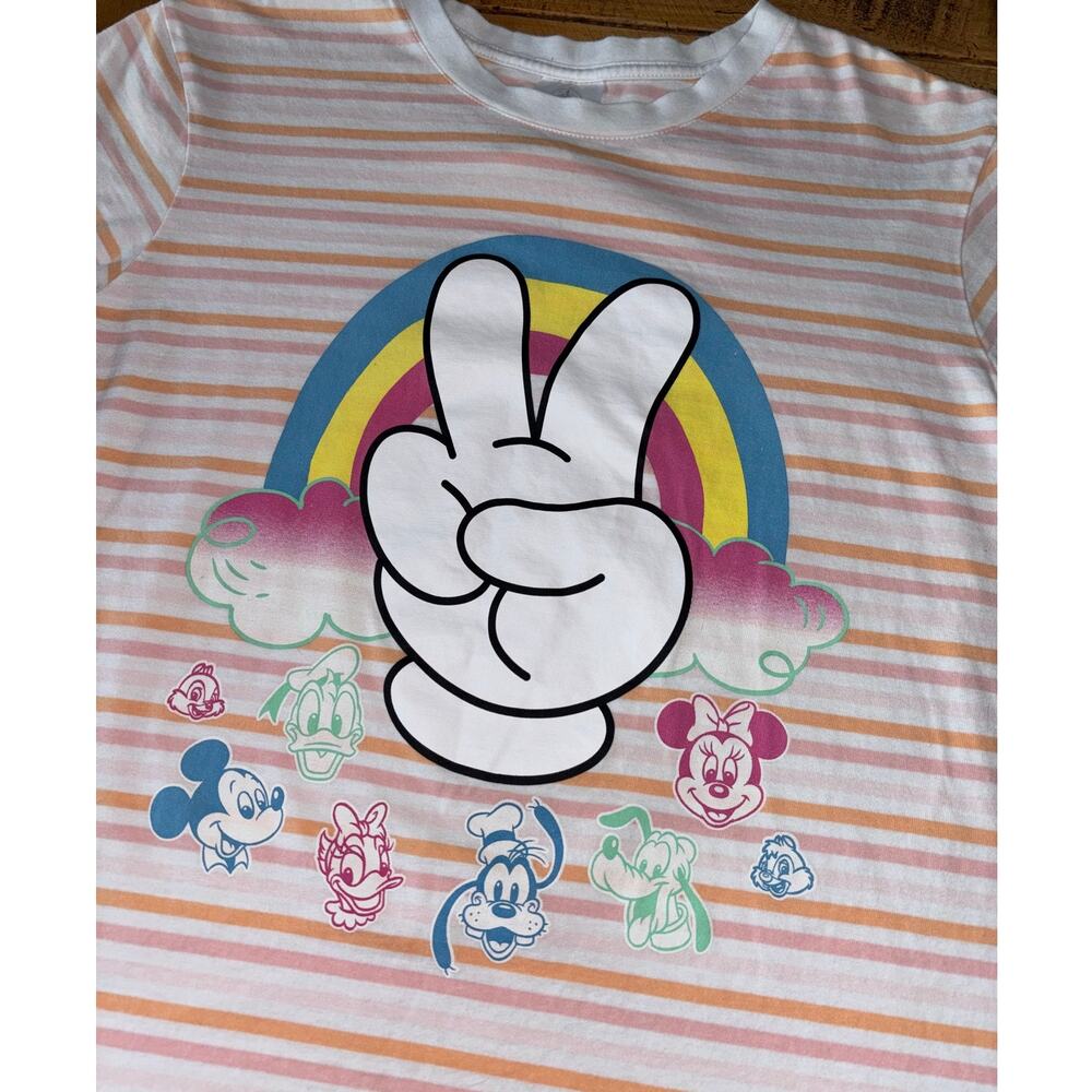 Womens Disney Parks Pink Orange‎ Striped Peace Sign Character T-Shirt Size M